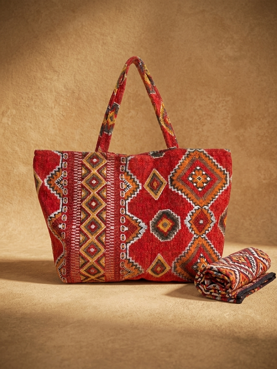 Handmade Berber Velvet Tote Bag – Large Moroccan Market Bag (60 × 50 cm)